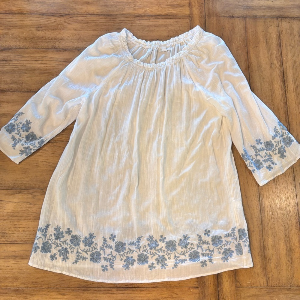 J. Jill Embroidered Boho Peasant Floral Tunic, Large, Beachy Gauzy Cottagecore - Picture 8 of 14